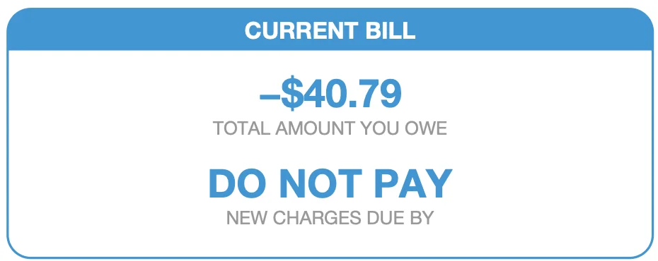 Crop of an FPL bill with a −$40.79 balance and the words DO NOT PAY